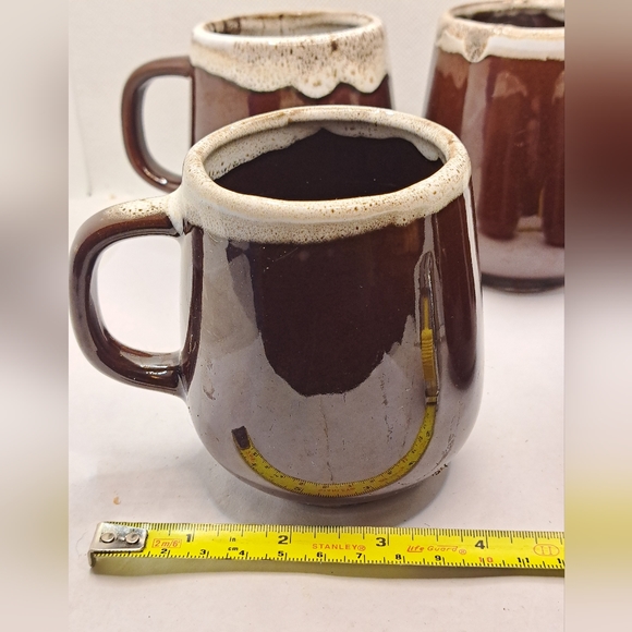 Vintage Set of 4 Stoneware Mugs Brown Drip Glaze Modern Mid Century. - Picture 2 of 6
